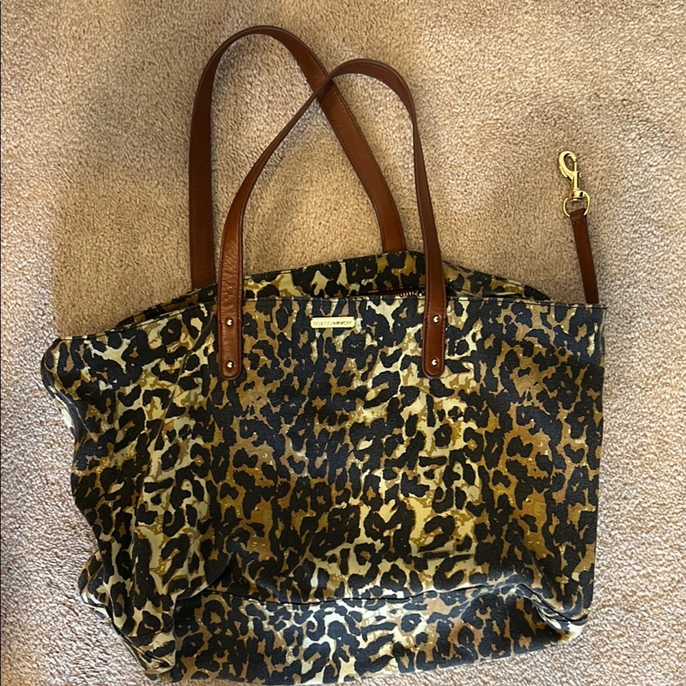 Leopard Print Tote Bag with Brown Straps